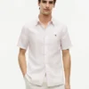 Camisa de algodón y lino a rayas de corte regular