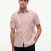 Camisa de algodón y lino a rayas de corte regular