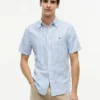 Camisa de algodón y lino a rayas de corte regular