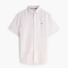 Camisa de algodón y lino a rayas de corte regular