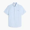 Camisa de algodón y lino a rayas de corte regular