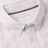 Camisa de algodón y lino a rayas de corte regular