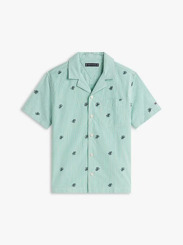 Camisa de campamento a rayas con logotipo monograma para niño Camisa de campamento a rayas con logotipo monograma para niño