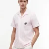 Camisa de campamento a rayas con tacto de papel Camisa de campamento a rayas con tacto de papel