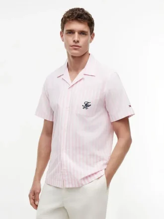 Camisa de campamento a rayas con tacto de papel