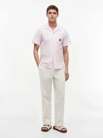 Camisa de campamento a rayas con tacto de papel
