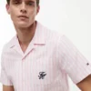Camisa de campamento a rayas con tacto de papel Camisa de campamento a rayas con tacto de papel