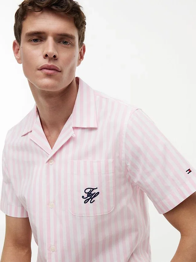 Camisa de campamento a rayas con tacto de papel Camisa de campamento a rayas con tacto de papel