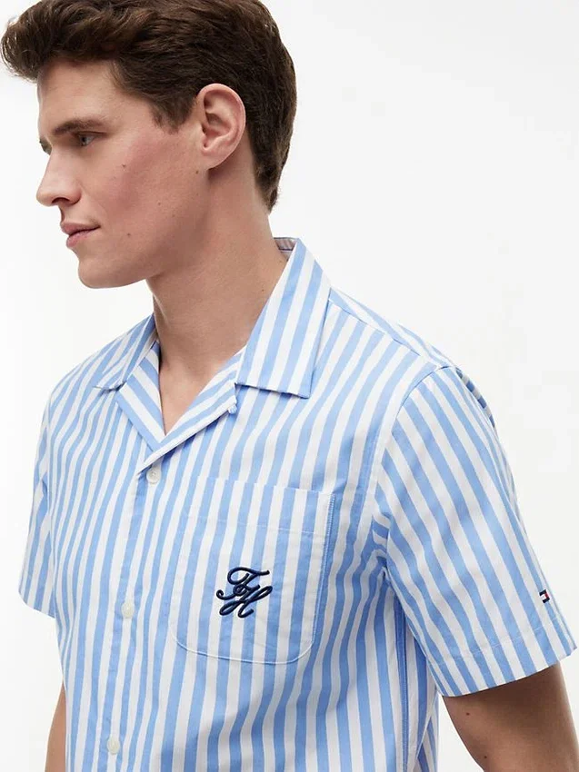 Camisa de campamento a rayas con tacto de papel Camisa de campamento a rayas con tacto de papel