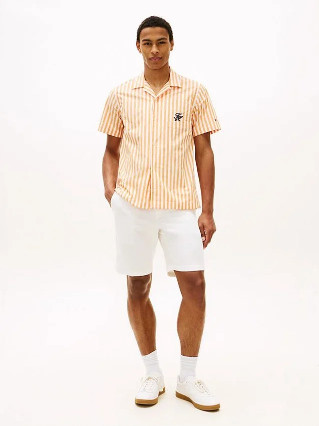 Camisa de campamento a rayas con tacto de papel Camisa de campamento a rayas con tacto de papel