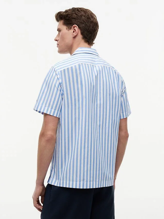 Camisa de campamento a rayas con tacto de papel Camisa de campamento a rayas con tacto de papel