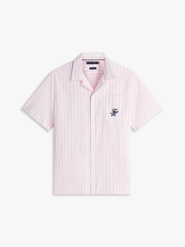 Camisa de campamento a rayas con tacto de papel Camisa de campamento a rayas con tacto de papel