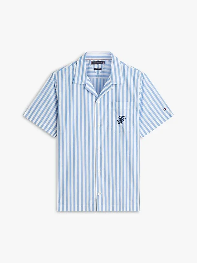 Camisa de campamento a rayas con tacto de papel Camisa de campamento a rayas con tacto de papel