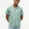 Camisa de campamento a rayas de mezcla de algodón y lino
