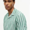 Camisa de campamento a rayas de mezcla de algodón y lino
