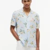 Camisa de campamento de corte regular con estampado floral en mezcla de lino