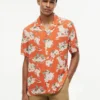 Camisa de campamento de corte regular con estampado floral en mezcla de lino