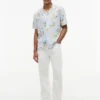Camisa de campamento de corte regular con estampado floral en mezcla de lino