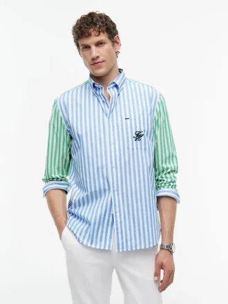 Camisa de corte clásico con rayas mixtas y tacto de papel