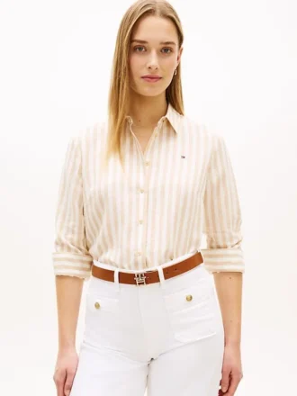 Camisa de corte holgado a rayas en mezcla de lino