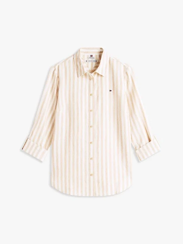 Camisa de corte holgado a rayas en mezcla de lino Camisa de corte holgado a rayas en mezcla de lino