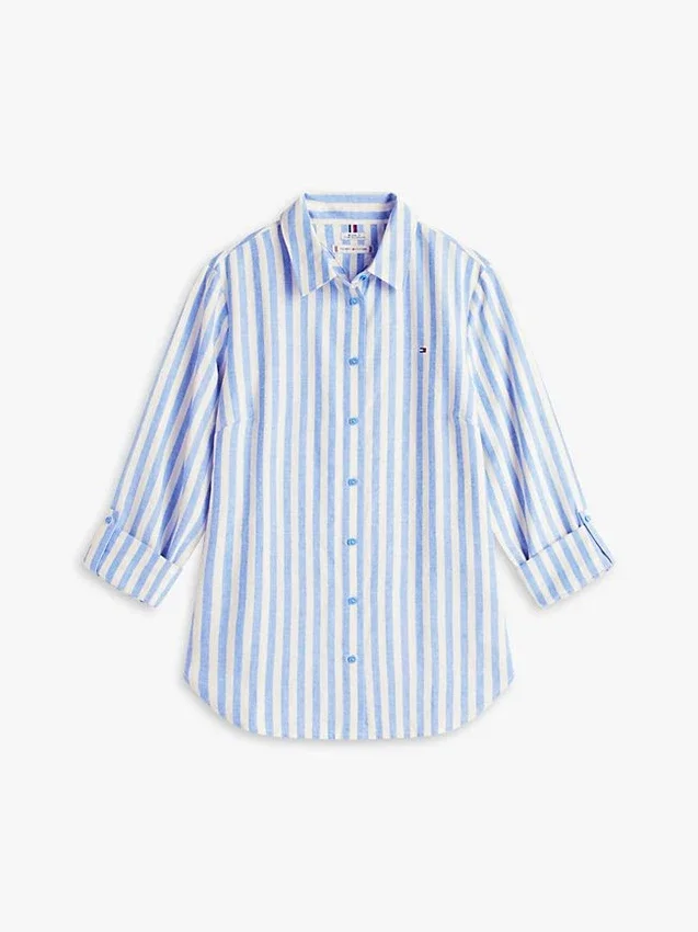 Camisa de corte holgado a rayas en mezcla de lino Camisa de corte holgado a rayas en mezcla de lino