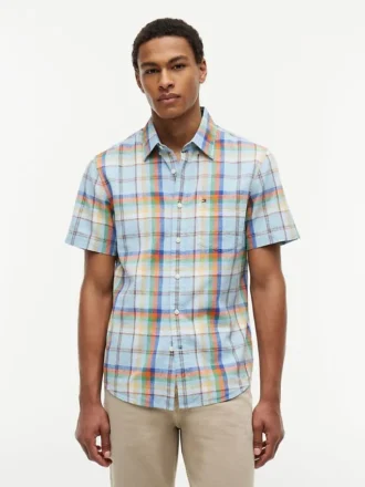 Camisa de corte regular a cuadros de mezcla de lino
