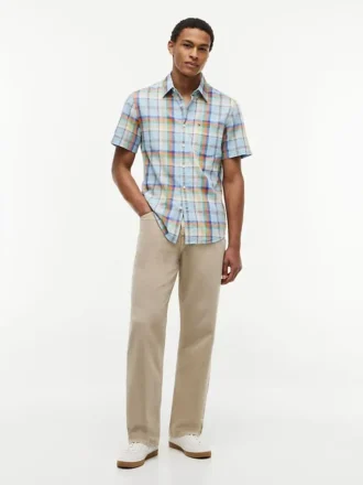 Camisa de corte regular a cuadros de mezcla de lino