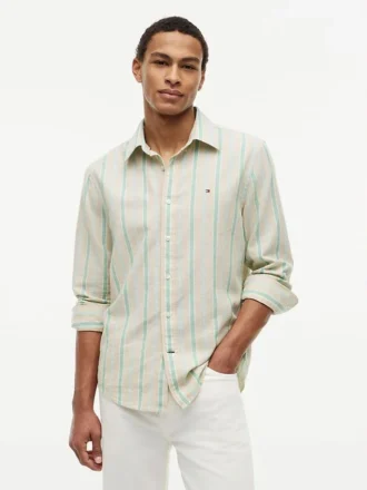 Camisa de corte regular a rayas en mezcla de lino