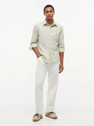 Camisa de corte regular a rayas en mezcla de lino