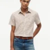 Camisa de corte regular con estampado Glen Plaid en mezcla de lino