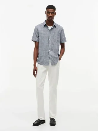 Camisa de corte regular con estampado Glen Plaid en mezcla de lino