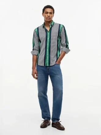 Camisa de corte regular con rayas retro para todo el día