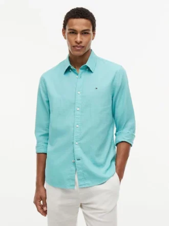 Camisa de corte regular en mezcla de lino