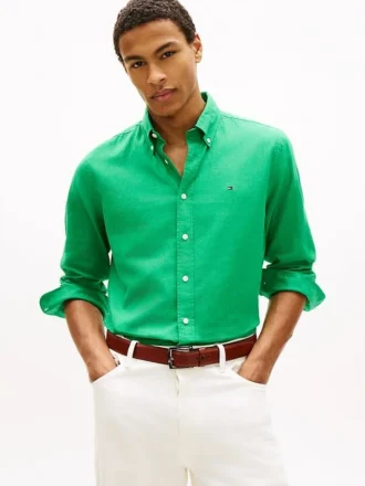Camisa de corte regular en mezcla de lino