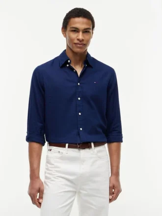 Camisa de corte regular en mezcla de lino