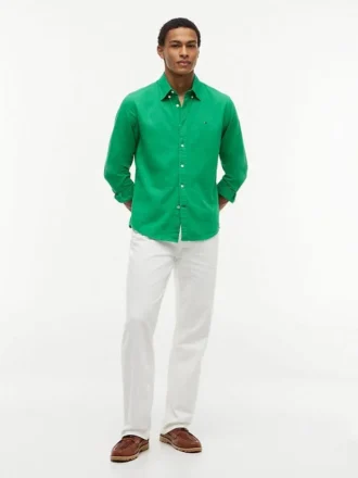 Camisa de corte regular en mezcla de lino