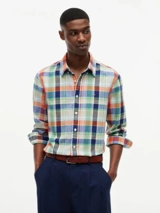 Camisa de corte regular en mezcla de lino Madras