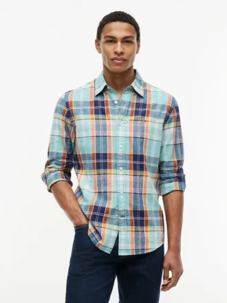 Camisa de corte regular en mezcla de lino Madras