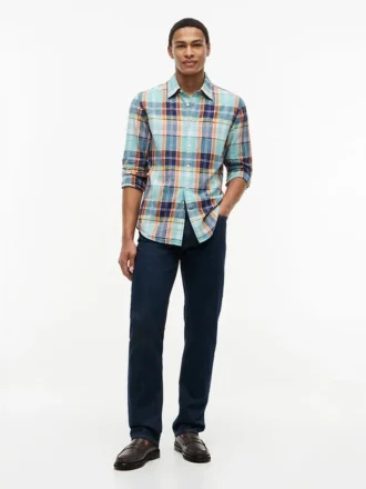 Camisa de corte regular en mezcla de lino Madras