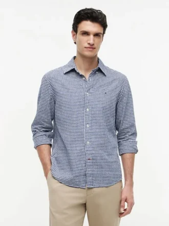 Camisa de corte regular en mezcla de lino y cuadros vichy