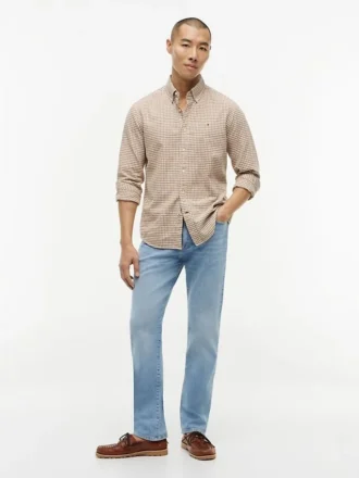 Camisa de corte regular en mezcla de lino y cuadros vichy