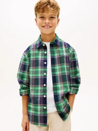 Camisa de cuadros elástica de Oxford para niño