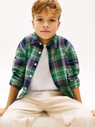 Camisa de cuadros elástica de Oxford para niño