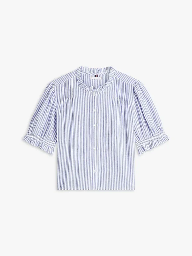 Camisa de gasa de algodón con ribete de volantes Camisa de gasa de algodón con ribete de volantes