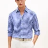 Camisa de lino a cuadros de corte regular Camisa de lino a cuadros de corte regular
