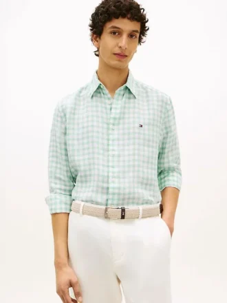 Camisa de lino a cuadros de corte regular