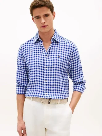 Camisa de lino a cuadros de corte regular
