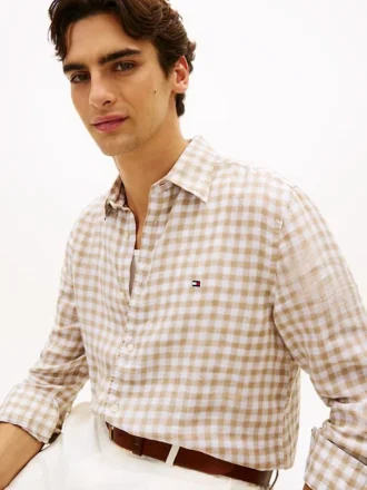 Camisa de lino a cuadros de corte regular