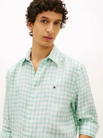 Camisa de lino a cuadros de corte regular